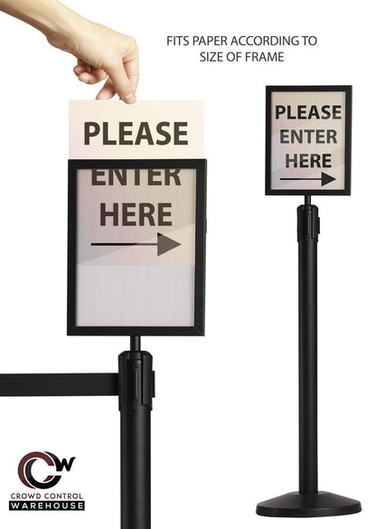 Post Top Sign Frame for CCW Series Retractable Belt Barriers for 3" OD Stanchions - Crowd Control Warehouse
