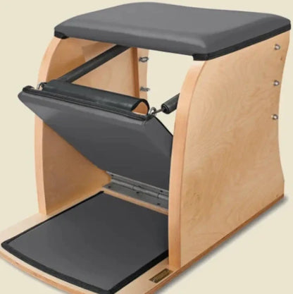 Greystone pre-stitched upholstery fitted on a wooden Pilates Wunda Chair.