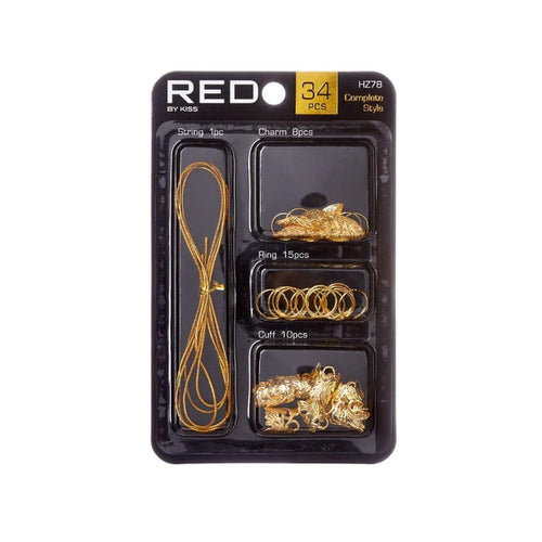 RED BEAUTY by KISS gold tone braid hair charms set in blister pack with rings cuffs charms and string
