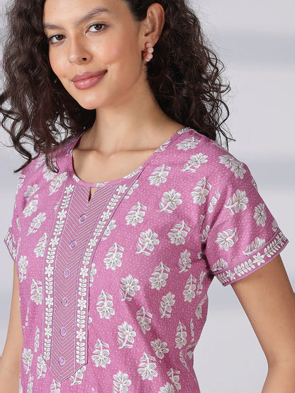 Rose pink trendy pure cotton nightwear for women