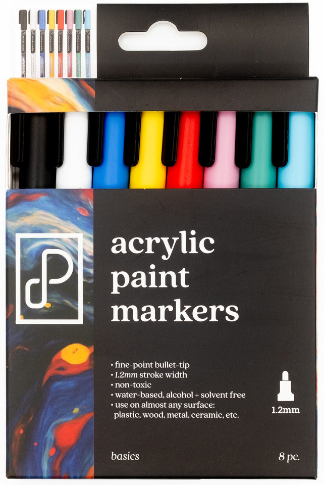 Prism Studio - Acrylic Paint Markers - Basics - Fine Point- 8 Pack. Available at Embellish Away located in Bowmanville Ontario Canada.