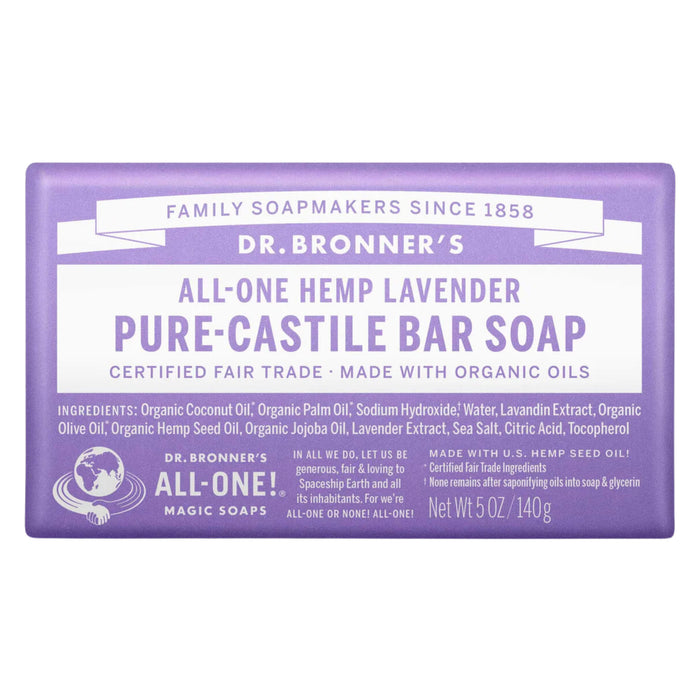 Bar of Dr. Bronner's Pure Castile Bar Soap Lavender 140g
