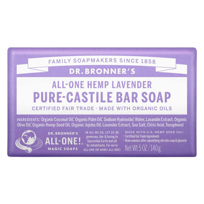 Bar of Dr. Bronner's Pure Castile Bar Soap Lavender 140g
