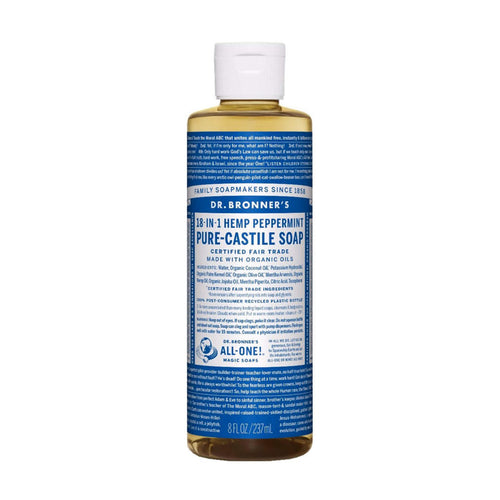 Bottle of Dr. Bronner's Pure Castile Liquid Soap Peppermint 8 Ounces