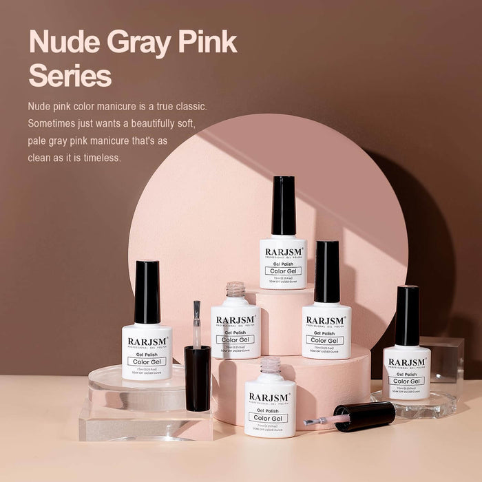 RARJSM ® 6 Colors Nude Gray Pink Gel Polish Set | 7.5ml 6pcs