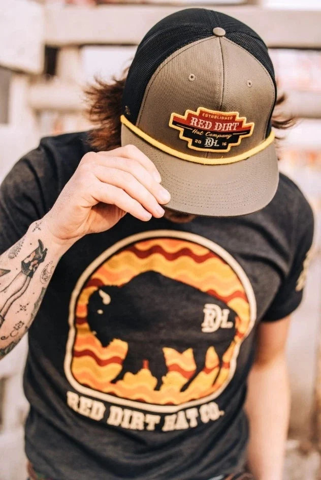 Red Dirt Hat Company Roadblock Patch Olive and Black Snapback Ball Cap