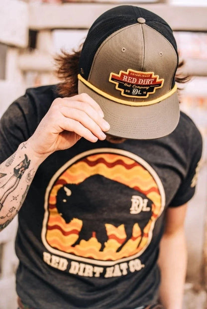 Red Dirt Hat Company Roadblock Patch Olive and Black Snapback Ball Cap