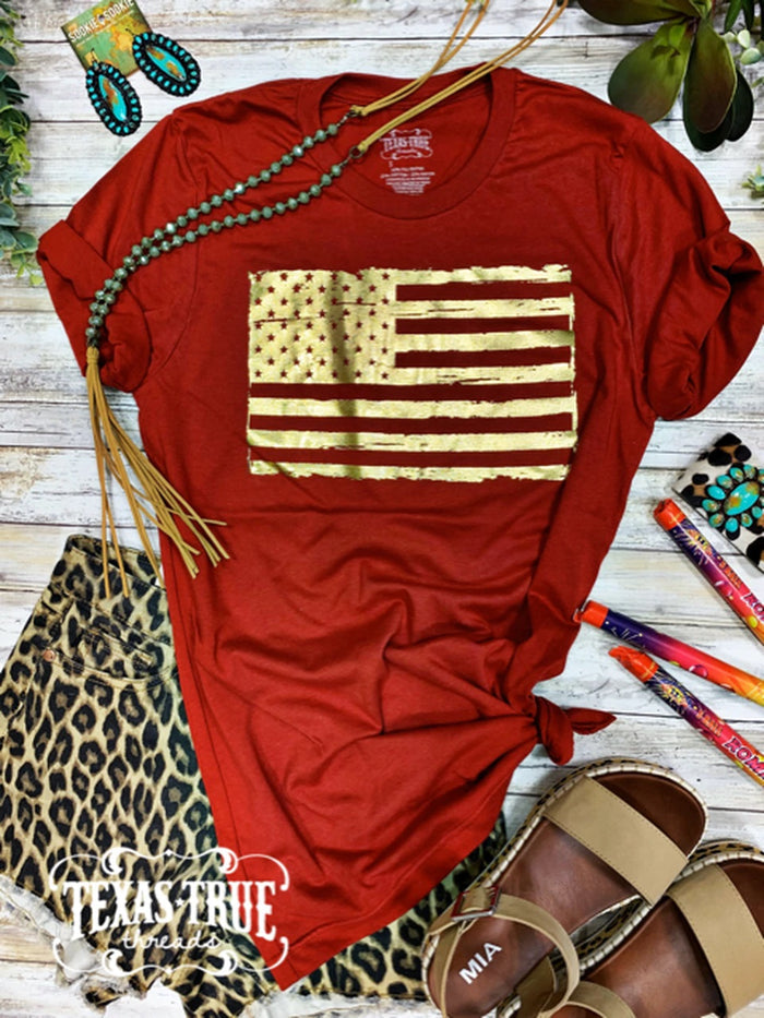 Red Foil Flag Tee