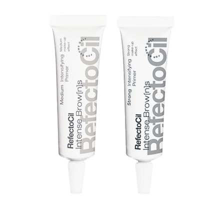 F003H Refectocil Intense Browns Eyebrow Primer | Two white squeeze tubes of Refectocil Intense Browns intense browns primer, shown side by side on a plain white background.