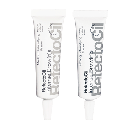 F003H Refectocil Intense Browns Eyebrow Primer | Two white squeeze tubes of Refectocil Intense Browns intense browns primer, shown side by side on a plain white background.