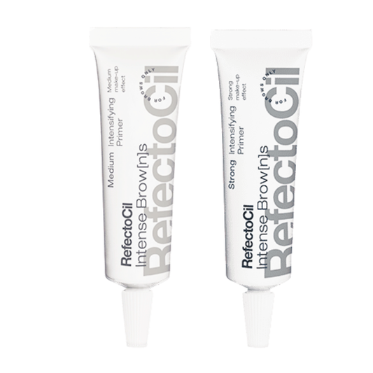 F003H Refectocil Intense Browns Eyebrow Primer | Two white squeeze tubes of Refectocil Intense Browns intense browns primer, shown side by side on a plain white background.