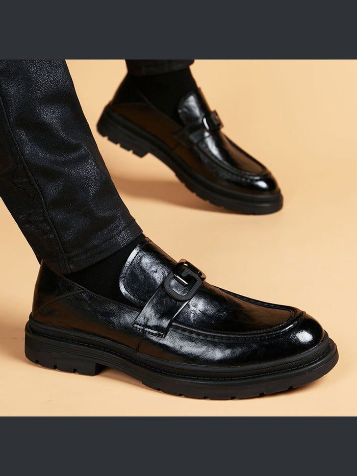 Black handcrafted genuine leather shoes - color image