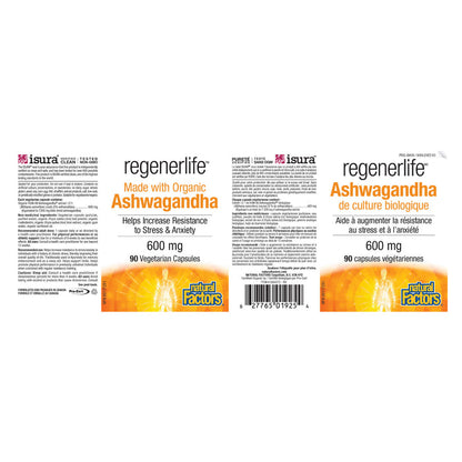 Natural Factors RegenerLife Ashwagandha 600mg Label