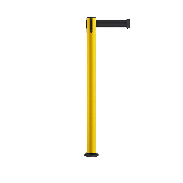 Retractable Belt Barrier Safety Stanchion, Fixed Base, Yellow Post, 7.5 Ft. Belt - Montour Line MSX630F - Crowd Control Warehouse