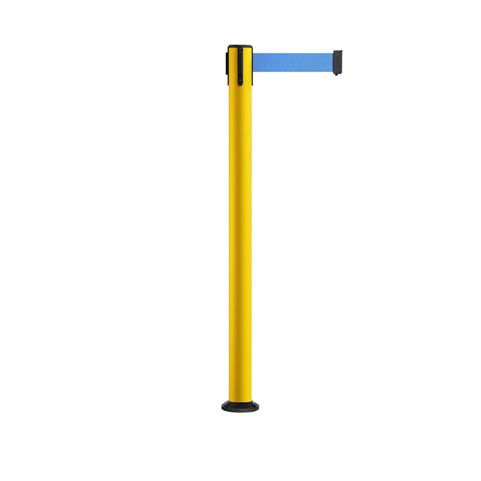 Retractable Belt Barrier Safety Stanchion, Fixed Base, Yellow Post, 7.5 Ft. Belt - Montour Line MSX630F - Crowd Control Warehouse