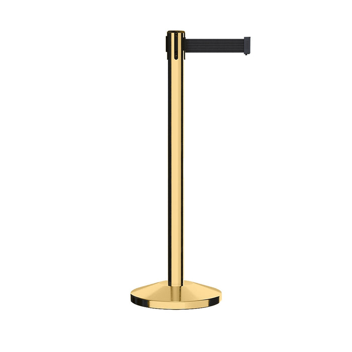 Retractable Belt Barrier Stanchion, Polished Brass Post, 7.5 Ft. Belt - CCW Series RBB - 100 - Crowd Control Warehouse