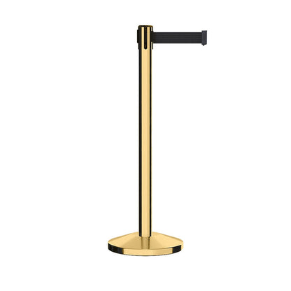 Retractable Belt Barrier Stanchion, Polished Brass Post, 7.5 Ft. Belt - CCW Series RBB - 100 - Crowd Control Warehouse