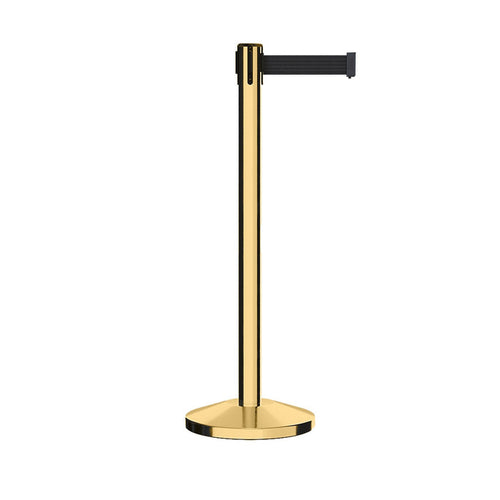 Retractable Belt Barrier Stanchion, Polished Brass Post, 7.5 Ft. Belt - CCW Series RBB - 100 - Crowd Control Warehouse