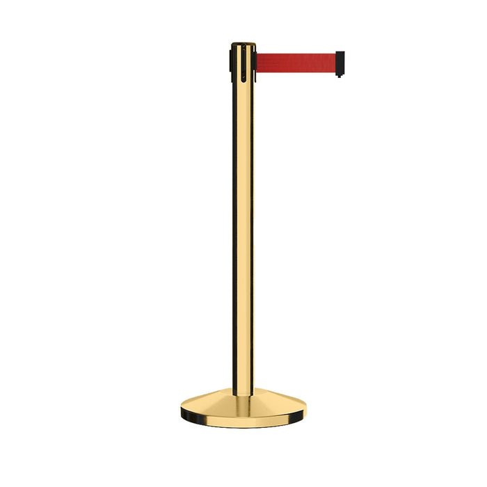 Retractable Belt Barrier Stanchion, Polished Brass Post, 7.5 Ft. Belt - CCW Series RBB - 100 - Crowd Control Warehouse
