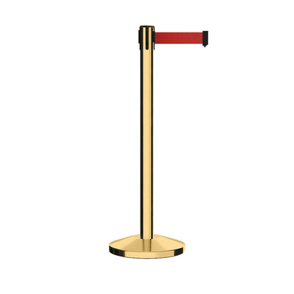 Retractable Belt Barrier Stanchion, Polished Brass Post, 7.5 Ft. Belt - CCW Series RBB - 100 - Crowd Control Warehouse