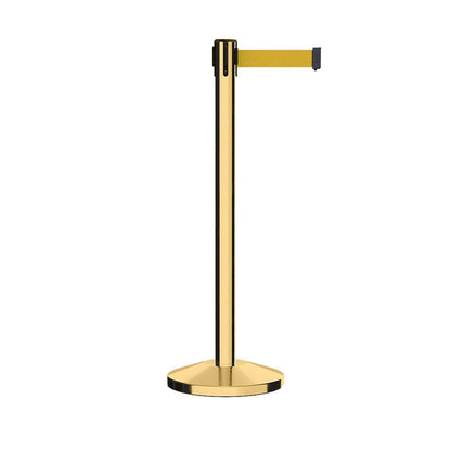 Retractable Belt Barrier Stanchion, Polished Brass Post, 7.5 Ft. Belt - CCW Series RBB - 100 - Crowd Control Warehouse