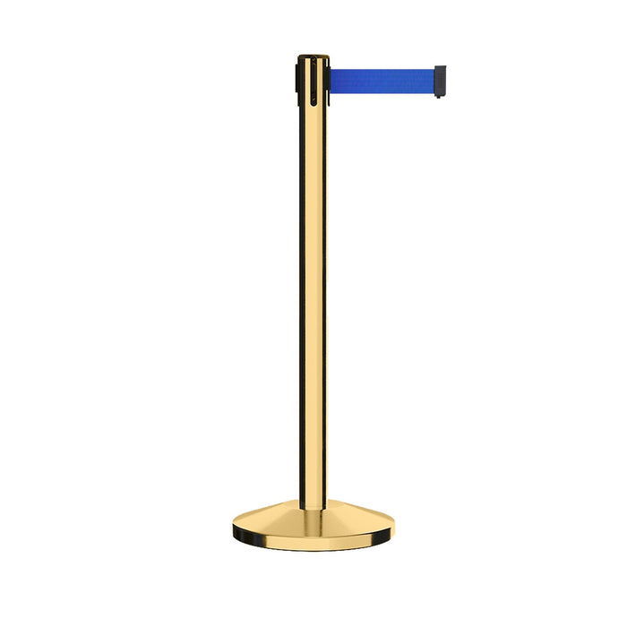 Retractable Belt Barrier Stanchion, Polished Brass Post, 7.5 Ft. Belt - CCW Series RBB - 100 - Crowd Control Warehouse