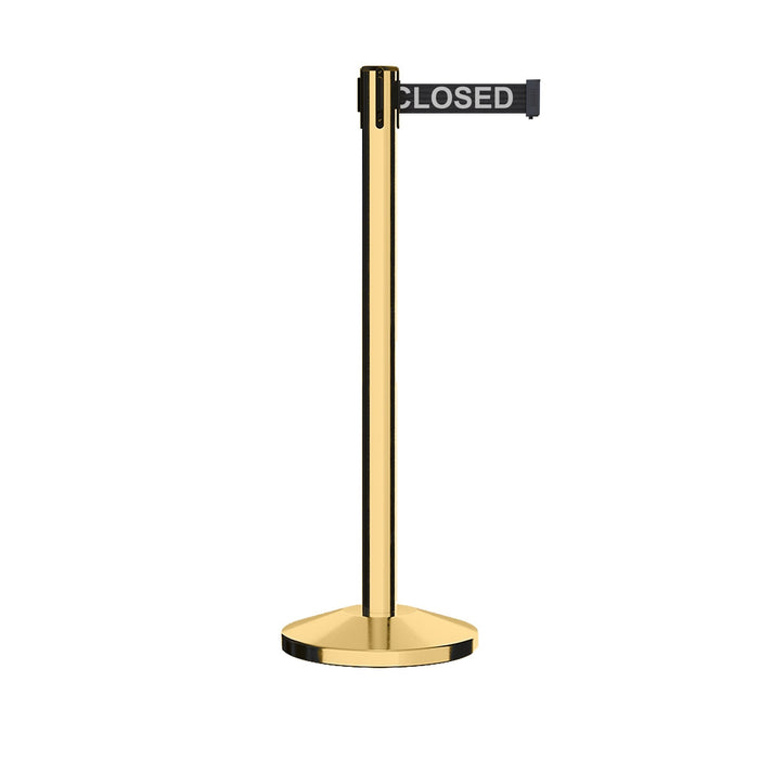 Retractable Belt Barrier Stanchion, Polished Brass Post, 7.5 Ft. Belt - CCW Series RBB - 100 - Crowd Control Warehouse