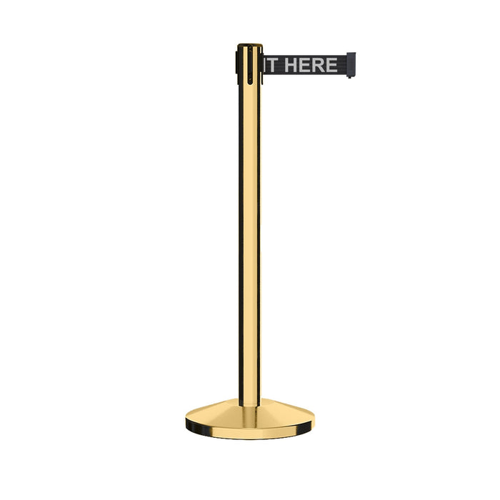 Retractable Belt Barrier Stanchion, Polished Brass Post, 7.5 Ft. Belt - CCW Series RBB - 100 - Crowd Control Warehouse