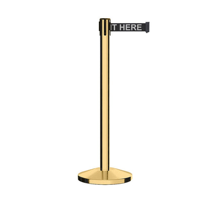 Retractable Belt Barrier Stanchion, Polished Brass Post, 7.5 Ft. Belt - CCW Series RBB - 100 - Crowd Control Warehouse