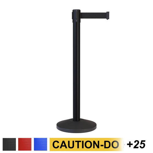 Retractable Belt Barrier Stanchion, Black Post, 11 Ft. Belt - CCW Series RBB - 100 - Crowd Control Warehouse