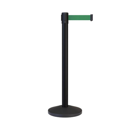 Retractable Belt Barrier Stanchion, Black Post, 11 Ft. Belt - CCW Series RBB - 100 - Crowd Control Warehouse