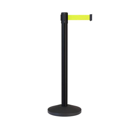 Retractable Belt Barrier Stanchion, Black Post, 12 Ft. Belt - CCW Series RBB - 100 - Crowd Control Warehouse
