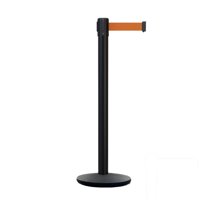 Retractable Belt Barrier Stanchion, Black Post with Heavy Duty Cast Iron Base, 16 ft Belt – Montour Line MI650 - Crowd Control Warehouse