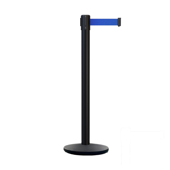 Retractable Belt Barrier Stanchion, Black Post with Heavy Duty Cast Iron Base, 16 ft Belt – Montour Line MI650 - Crowd Control Warehouse