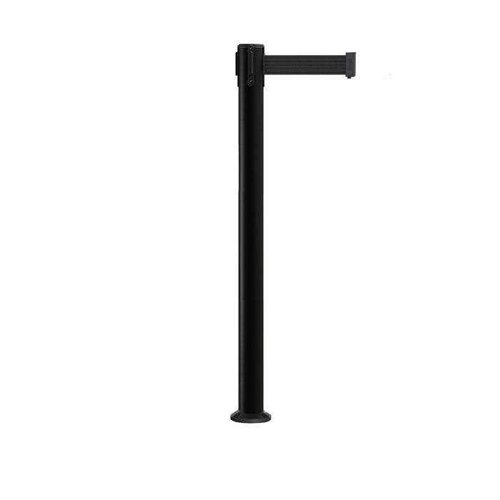 Retractable Belt Barrier Stanchion, Fixed Base, Black Post, 11 Ft. Belt - Montour Line MX630F - Crowd Control Warehouse