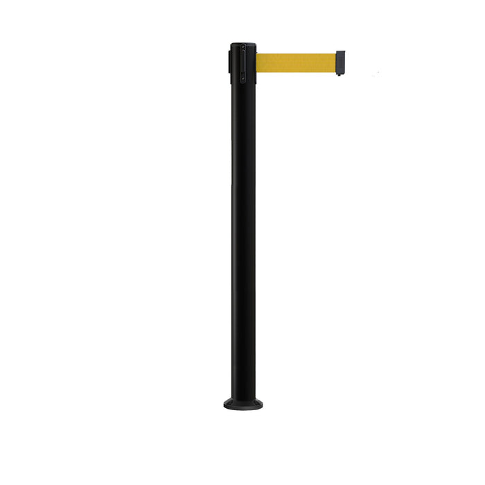 Retractable Belt Barrier Stanchion, Fixed Base, Black Post, 11 Ft. Belt - Montour Line MX630F - Crowd Control Warehouse