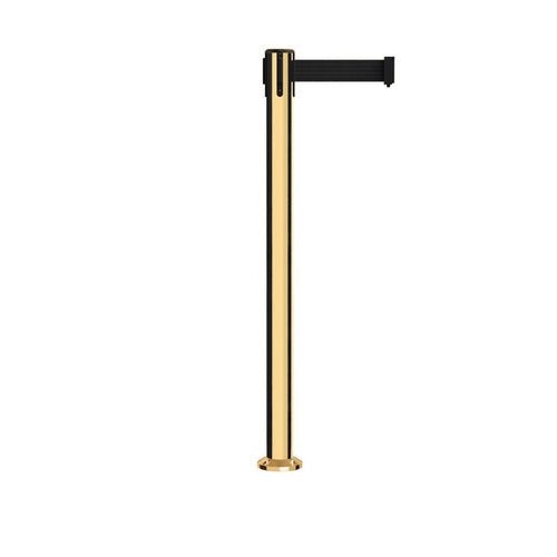 Retractable Belt Barrier Stanchion, Fixed Base, Polished Brass Post, 11 Ft. Belt - Montour Line MX630F - Crowd Control Warehouse