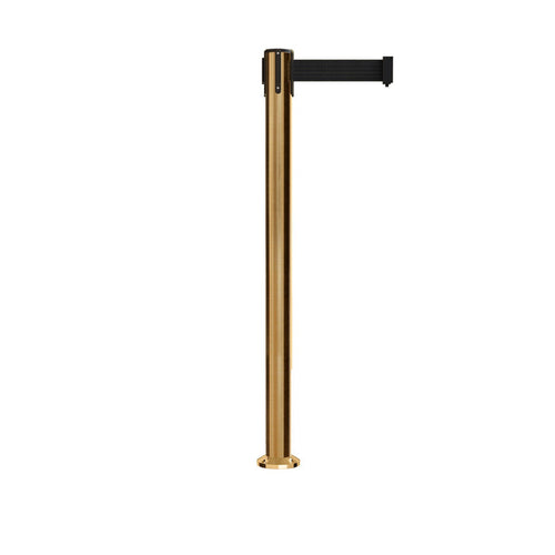 Retractable Belt Barrier Stanchion, Fixed Base, Satin Brass Post, 11 Ft. Belt - Montour Line MX630F - Crowd Control Warehouse