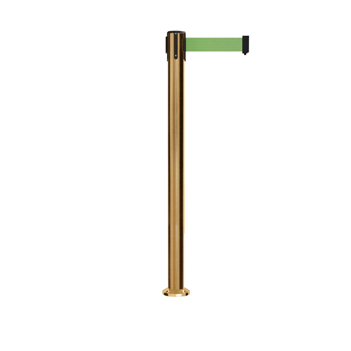 Retractable Belt Barrier Stanchion, Fixed Base, Satin Brass Post, 11 Ft. Belt - Montour Line MX630F - Crowd Control Warehouse