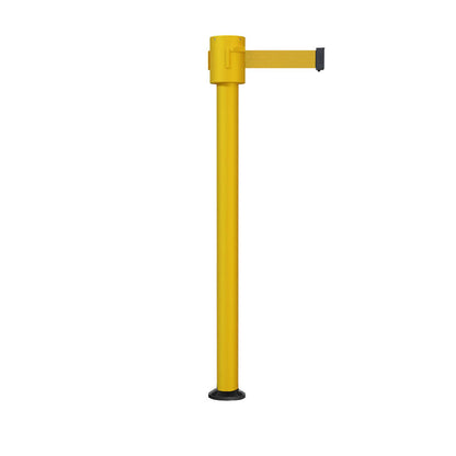Retractable Belt Barrier Stanchion, Fixed Base, Yellow Post, 35 ft Belt - Montour Line MSX760F - Crowd Control Warehouse