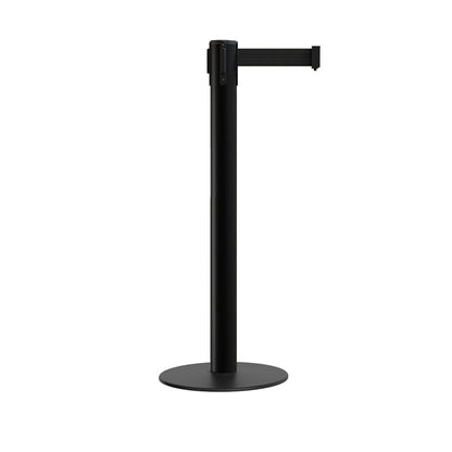 Retractable Belt Barrier Stanchion, Low Profile Steel Base, 14 or 16 Ft. Belt - Montour Line MX650 - Crowd Control Warehouse