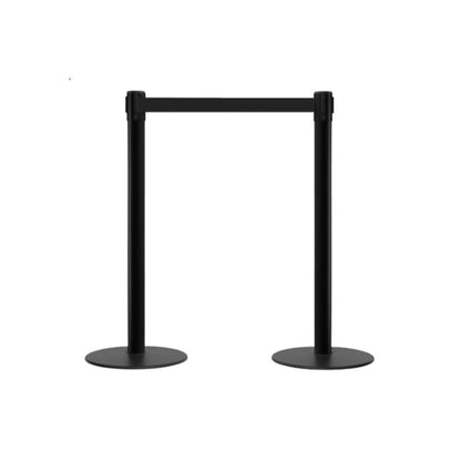 Retractable Belt Barrier Stanchion, Low Profile Steel Base, Black Post, 9 Ft. Belt - Montour Line MX630 - Crowd Control Warehouse