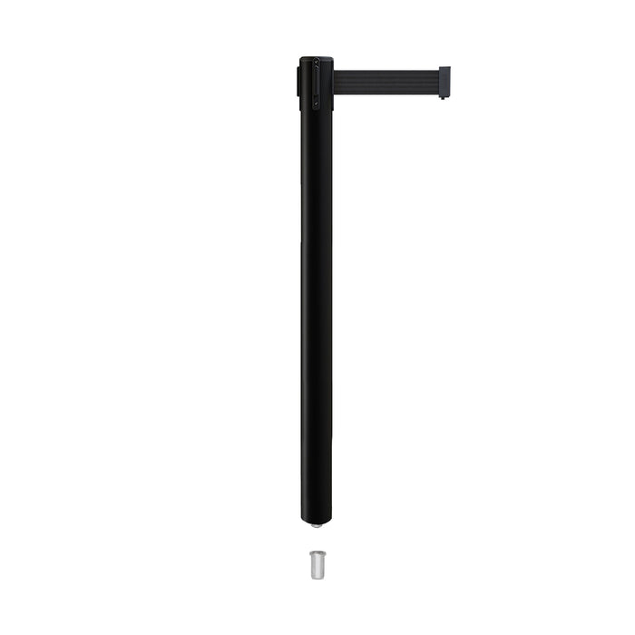 Retractable Belt Barrier Stanchion, Mini Socket Base, Black Post, 13 ft Belt - Montour Line MX630SK - Crowd Control Warehouse