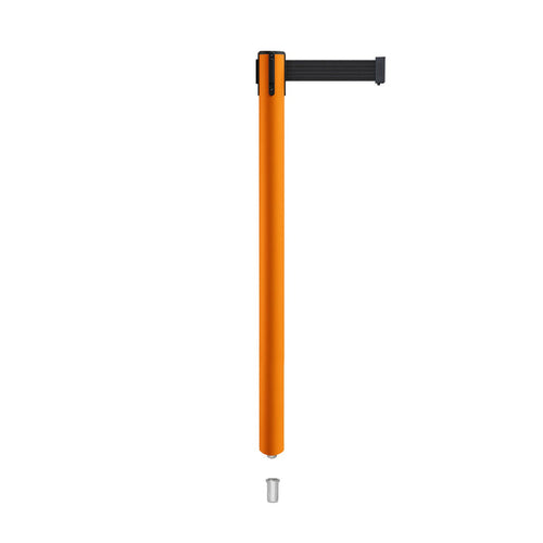 Retractable Belt Barrier Stanchion, Mini Socket Base, Orange Post, 7.5 ft Belt - Montour Line MSX630SK - Crowd Control Warehouse
