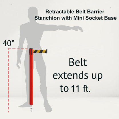 Retractable Belt Barrier Stanchion, Mini Socket Base, Red Post, 11 ft Belt - Montour Line MSX630SK - Crowd Control Warehouse