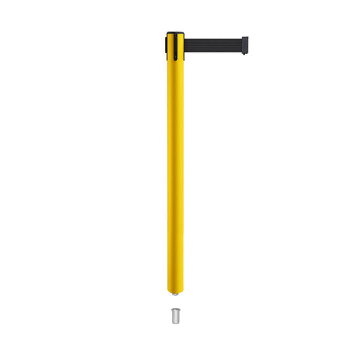 Retractable Belt Barrier Stanchion, Mini Socket Base, Yellow Post, 13 ft Belt - Montour Line MSX630SK - Crowd Control Warehouse