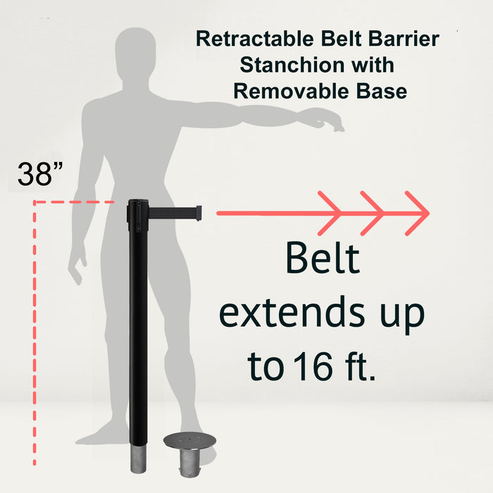 Retractable Belt Barrier Stanchion, Removable Base, 16 ft Belt - Montour Line MX650R - Crowd Control Warehouse