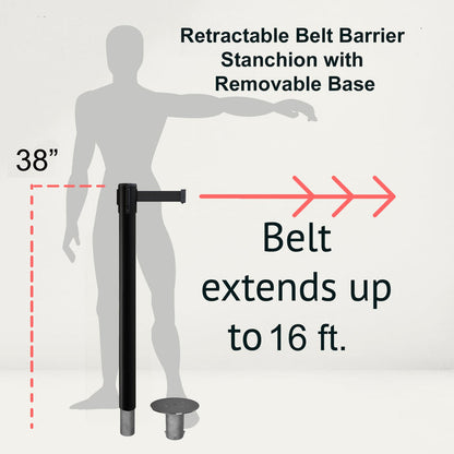 Retractable Belt Barrier Stanchion, Removable Base, 16 ft Belt - Montour Line MX650R - Crowd Control Warehouse