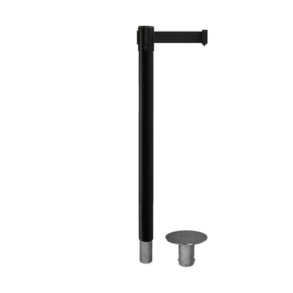 Retractable Belt Barrier Stanchion, Removable Base, Black Post, 11 Ft. Belt - Montour Line MX630R - Crowd Control Warehouse