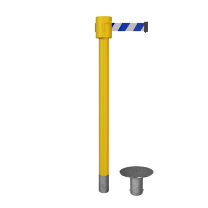 Retractable Belt Barrier Stanchion, Removable Base, Yellow Post, 35 ft Belt - Montour Line MSX760R - Crowd Control Warehouse
